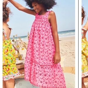 Boden Pink Floral Tiered Eyelet Midi Tank Top Style Kids Dress 6-7Y